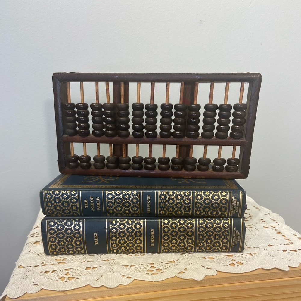 Vintage Wooden Asian Abacus - Dark Brown Frame  and Brass Corners
